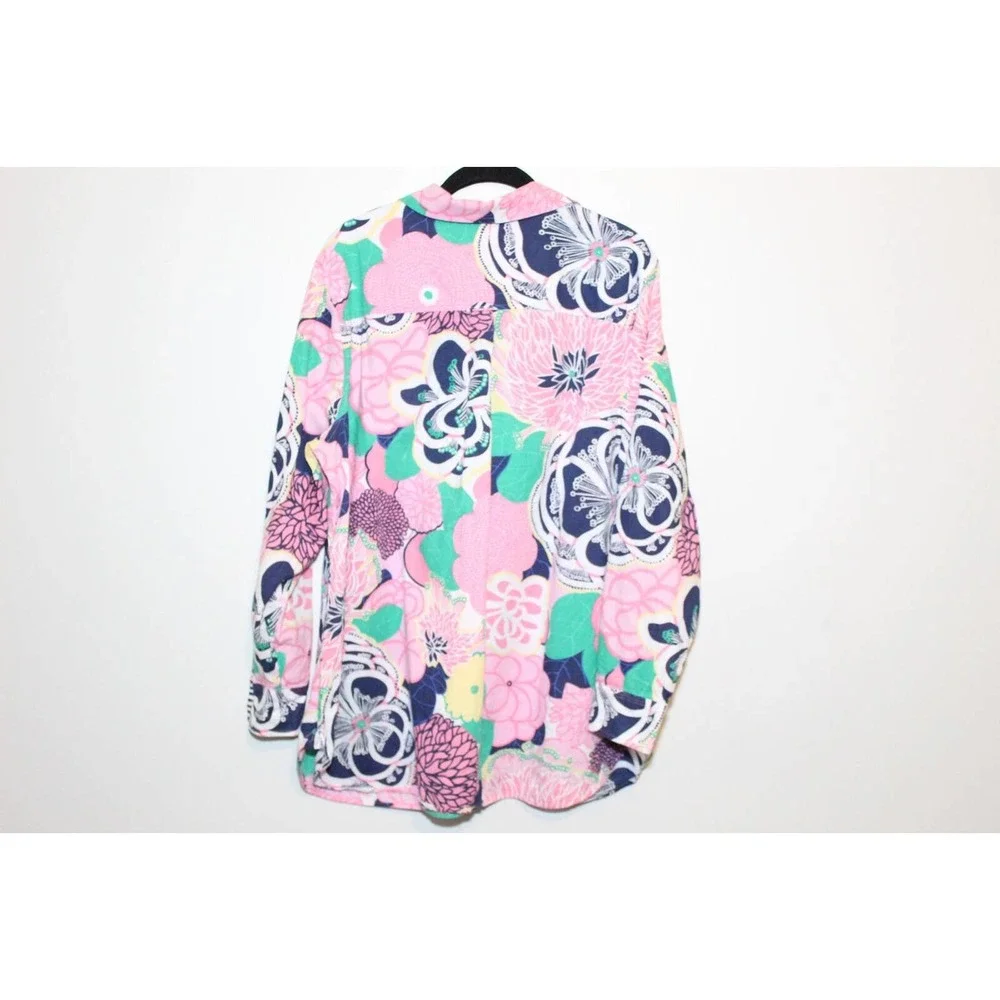 Talbots Floral Popover Textured Lightweight Top Pink Women's Plus Size 2X H14153 - Picture 7 of 12